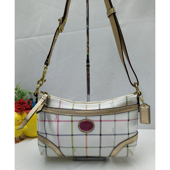 Coach Tattersall Plaid Multicolor Leather Zipper Closure Crossbody Shoulder Bag - Picture 1 of 16